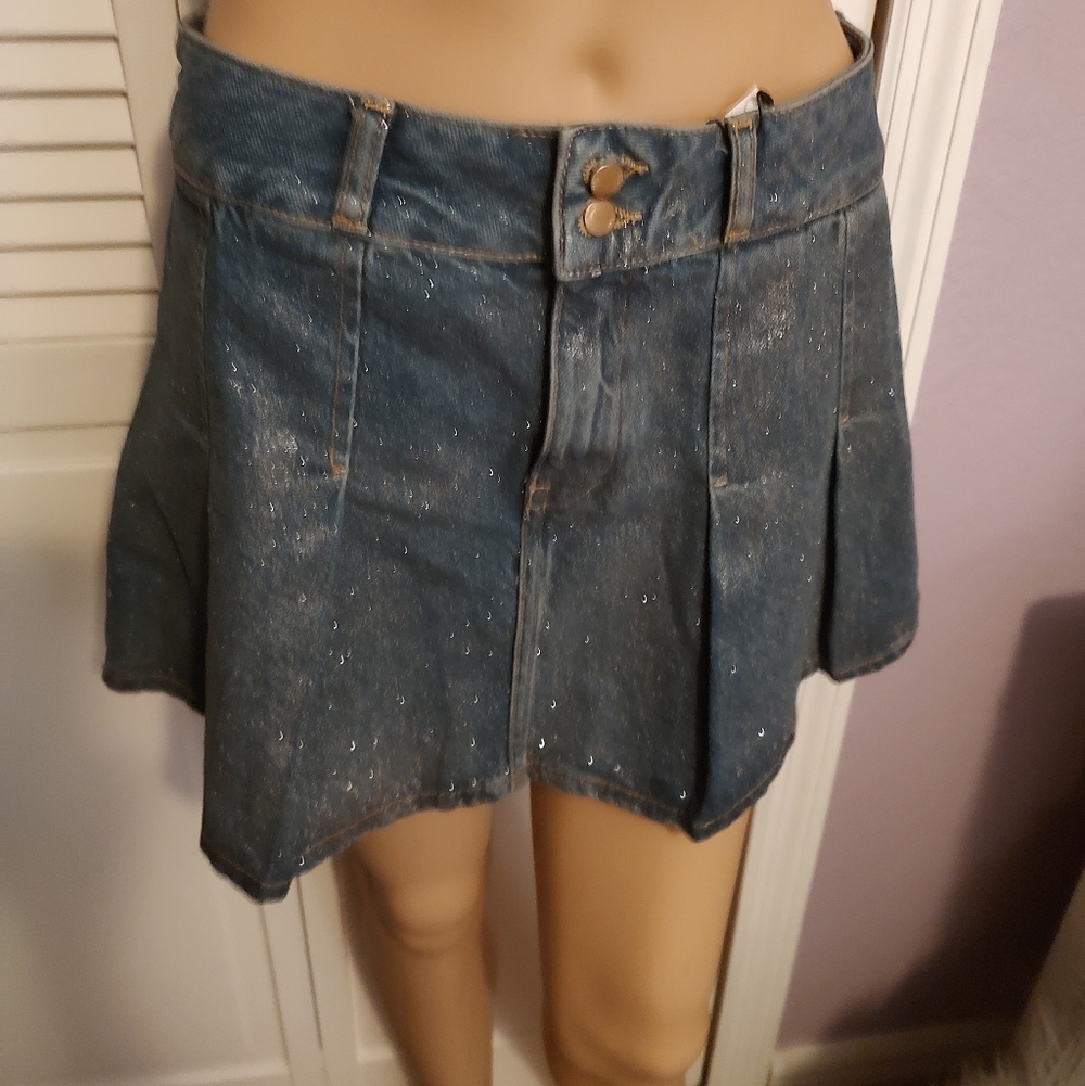 Zara Denim Gold Glitter Mini Skirt - Picture 5 of 13